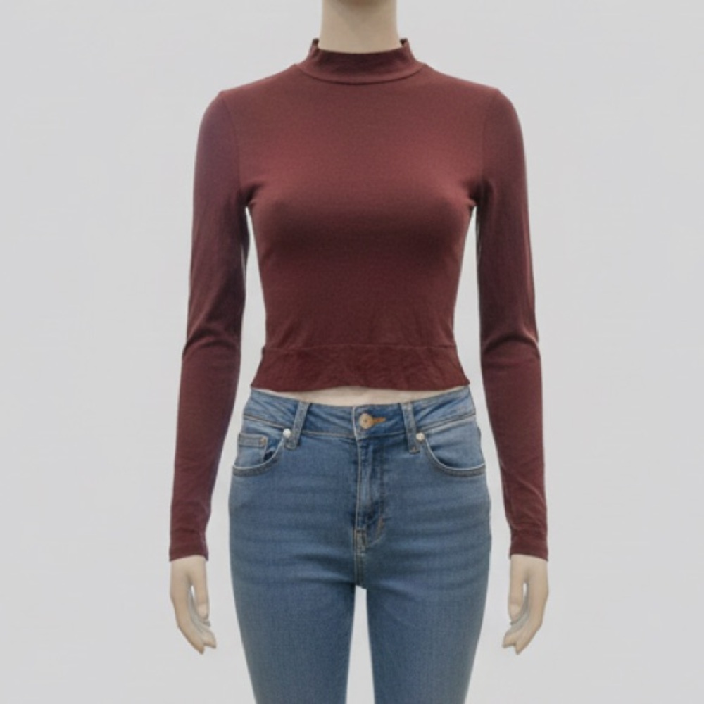 Garage Red Long Sleeve Crop Fitted Shirt